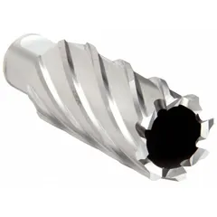 This high-speed steel annular cutter produces clean, precise holes in structural steel, plate, and pipe. With a 30 mm cutter diameter and 2 in maximum cutting depth, it is suited for general metal cutting in fabrication and maintenance. The bright finish and Weldon Flat shank ensure secure tool holding.