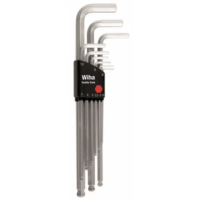 WIHA Hex Key Set: 6 - 10 Pieces, L, Metric, Single Ball End, Long, 9 Pieces - L-Shaped Hex Key Sets