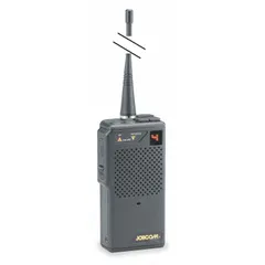 UHF analog handheld two-way radio with 2 W transmit power, 10 channels, and numeric display. Provides up to 11.9 hours of battery life. Suitable for short-range voice communication in commercial and industrial environments such as construction sites, warehouses, and event management. FCC license required for operation.