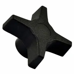 This 4-arm knob features a threaded hole for manual adjustment and clamping tasks. With a 45 mm diameter and M8 thread, it provides a secure grip for positioning and fastening on machinery and fixtures. Constructed from plastic with a steel/zinc insert.