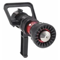 Constant pressure (automatic) fire hose nozzle with break-apart design. Aluminum body, rigid base, NPSH threads, twist activation for fog or straight stream patterns. Used for firefighting and industrial fire suppression.