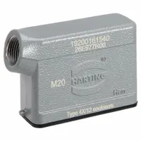 HARTING M20 Rectangular Connector Hood: Size 16 A, Side, Single-Entry, M20 Cable Entry, IP65, Gray (MPN 19200161540)