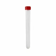 Polystyrene Test Tube with Red Cap, 21 mL, Round Bottom, Natural