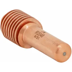Consumable electrode for Miller ICE-40C/55C handheld plasma torches. Rated for 55 A operation with an extended duty rating. Package includes 5 electrodes. Used to conduct electrical current to the arc during plasma cutting.