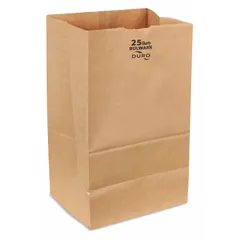 Kraft paper grocery bag with dimensions 8 1/4 in wide, 6 1/6 in deep, and 15 11/12 in high. Sold in a pack of 400. Suitable for general-purpose carrying and storage of lightweight items in retail, hardware, or industrial settings.