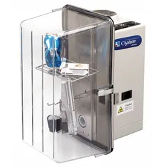 Steel fuming system with powder-coated finish for containing hazardous fumes. Overall depth 19 in, height 10 3/4 in. Base/stand and work surface not included. Suitable for laboratory fume containment applications.