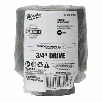 MILWAUKEE Deep Impact Socket: 3/4 in Drive Size, Metric, 50 mm Socket Size, 6-Point - 3/4" Drive Impact Sockets