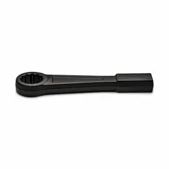 Steel striking box end wrench with black finish. 12-point design for SAE fasteners. Head size 2 1/2 in, overall length 12 11/16 in. Used in heavy-duty bolting applications where high torque is required, such as industrial maintenance and construction.