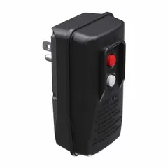 This plug-in GFCI provides ground-fault protection with auto reset functionality. It features a 5-15P NEMA plug and a Non-NEMA receptacle, rated for 15 A at 125V AC. Suitable for temporary power setups and areas requiring portable GFCI protection.