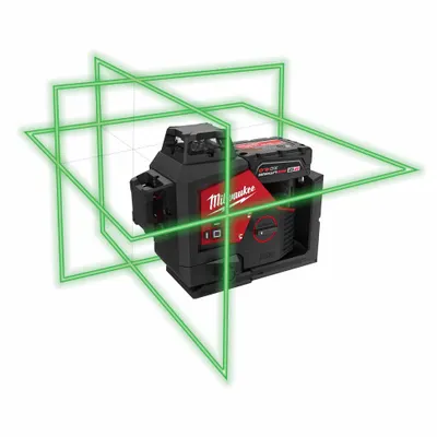 MILWAUKEE Laser Kit: 3 Lines, Green Beam, 3 Planes, Included, 3 Lines - Plane Laser Levels