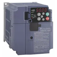 Three-phase output variable frequency drive rated for 7 1/2 hp with 200-240V AC output voltage. Features a heat sink style, no bypass, and black/blue/gray color. Used for speed control of three-phase AC motors in applications such as conveyors, pumps, fans, and compressors