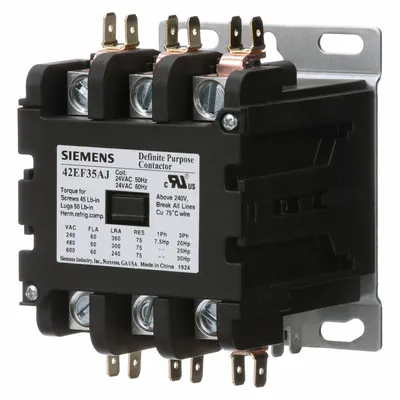 Siemens Definite Purpose Contactor: 3 Poles, 24V AC, 60 A, Non-Reversing - Non-Reversing Definite Purpose Contactors