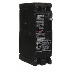 This Siemens molded case circuit breaker is a 30 A ED-Frame unit from the HED4 series. It provides overcurrent protection with a maximum AIR rating of 42kA at 480V AC. The breaker features a fixed instantaneous trip and load-side lug terminal connection, supporting any phase connection. It is suitable for branch circuit protection in electrical distribution systems.
