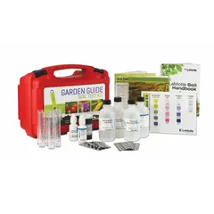This soil testing kit from LAMOTTE is designed for home gardeners to measure soil pH in the range of 4 to 8. It includes diagrammed instructions to guide users through the testing process. The kit helps determine soil acidity or alkalinity, assisting in selecting appropriate fertilizers and amendments for plant health.