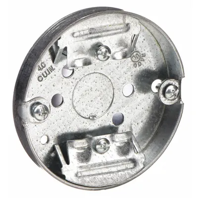 RACO Electrical Box: Steel, Steel Material & Nominal Size, Round, 1 Gangs - Ceiling Electrical Boxes