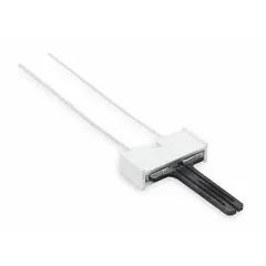 Universal hot surface ignitor for gas furnaces and heating appliances. Silicon carbide construction with flat tip. 120V AC input voltage, hardwired electrical connection, 5 1/4 in lead length. Replaces Amana OEM ignitors.