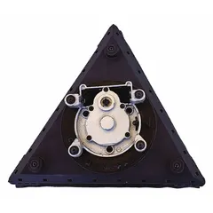 Triangle-shaped backing pad for power sanders with hook-and-loop soft face for abrasive disc attachment. Plastic construction. Thread size 3/16"-32. Suitable for surface preparation and finishing tasks.