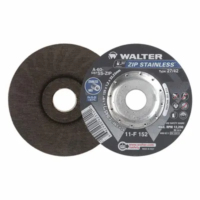 WALTER SURFACE TECHNOLOGIES Depressed Center Cut-Off Wheel: Type 27, 5" x 3/64" x 7/8" - Contaminant-Free Cut-Off Wheels for Stainless Steel