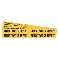 Pipe Marker: Reheat Water Supply, Yellow, Black, Fits 3/4 to 2 3/8 in Pipe O.D., 5 PK (MPN 8803-4-PK)