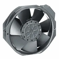 115V AC axial fan with 5 9/16 in diameter and 1 1/2 in depth. Aluminum housing with IP22 rating and terminal connections. Speed 3,350 RPM. Suitable for cooling and ventilation in indoor applications such as control panels and electronic equipment enclosures.