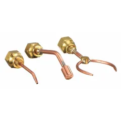 Set of three size 2 welding and brazing nozzles for MT Series torches. Designed for use with acetylene gas. Suitable for metal joining and repair applications requiring controlled flame output.