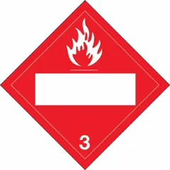 This BRADY placard displays the number 3 for identifying containers holding Class 3 flammable liquids. It measures 10 3/4 inches by 10 3/4 inches and is used for hazard communication during transport and storage to meet DOT regulatory requirements.