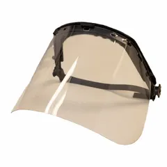 This face shield assembly features a clear acetate visor with dielectric neoprene construction. It is designed for mounting on Bullard hard hats, including model S62, providing impact and splash protection in industrial environments.