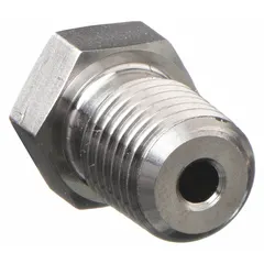 This hex drive solid plug is used to seal ports in extreme-pressure instrumentation systems. It features a 316 stainless steel construction, 1/16 in NPT threaded connection, 9/16 in length, and a maximum operating pressure of 10,000 psi. Suitable for hydraulic, pneumatic, and process lines requiring a leak-tight closure.