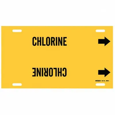 BRADY Pipe Marker: Chlorine, Yellow, Black, Fits 10 to 15 in Pipe O.D., 1 Pipe Markers - Chlorine Strap-On Pipe Markers
