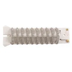 Replacement heating element for heat guns. Overall length 5 1/2 inches, overall width 1 3/4 inches. Used for tasks such as shrinking tubing, bending plastics, and drying components.