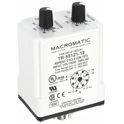 MACROMATIC Single Function Time Delay Relay: Socket Mounted, 240V AC, 10 A - Socket-Mounted Relays