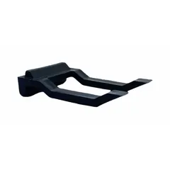 This black plastic retaining clip secures boom or nozzle components on compatible sprayer equipment. It prevents nozzle displacement during operation, maintaining consistent spray patterns. Suitable for agricultural or industrial spraying applications.