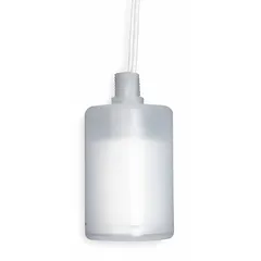 Side-mounted float switch with mechanically alternating action for liquid level control in tanks and vessels. Polypropylene construction with selectable SPST switch output and lead wire termination. Rated for specific gravity of 0.96.