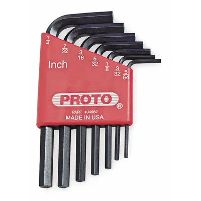 PROTO Hex Key Set: 6 - 10 Pieces, L, SAE, Std End, Short, 7 Pieces, Holder, Black Oxide - L-Shaped Hex Key Sets