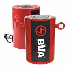 Single-acting hydraulic ram with 150 ton nominal capacity and 6 in nominal stroke. Steel construction. Used for heavy lifting, pressing, and industrial maintenance in construction, manufacturing, and repair operations.