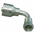 Steel 90° elbow crimp hydraulic hose fitting with JIC female x crimp genderless connections. Designed for -12 hose dash size and 1-1/16"-12 thread. Used in hydraulic systems for industrial, construction, and agricultural equipment requiring leak-resistant high-pressure connections.