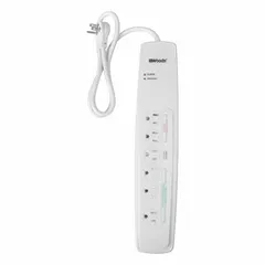 WOODS Surge Protector: 6 Outlets, 3 ft Cord Lg, 1,780 J Rated Energy, 15 A Current, White, 5-15P (MPN 41704). Key specifications — Brand: WOODS; Mounting Style: Non Mounting.
