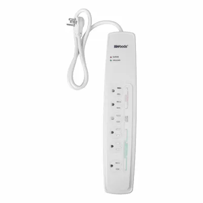 WOODS Surge Protector: 6 Outlets, 3 ft Cord Lg, 1,780 J Rated Energy, 15 A Current - General Purpose Surge Protectors