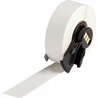 Continuous label roll measuring 1/2 in x 50 ft, made of clear gloss polyester for indoor use. Compatible with BMP61 printer series. Used for on-demand labeling of equipment, panels, and cables in industrial and facility management applications