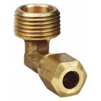 This low-lead brass compression fitting connects 7/8 in OD tubing to 3/4 in male NPT threads. It is used in potable water, instrumentation, and pneumatic systems. The fitting features a standard sleeve design for secure tube retention