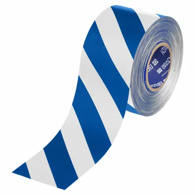 BRADY Floor Marking Tape: Striped, Blue/White, 4 in x 100 ft, 22 mil Tape Thick - Extra-Durable Floor Marking Tape