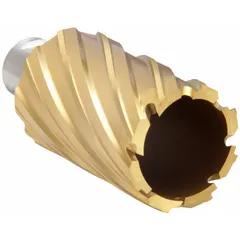 High-speed steel annular cutter with TiN coating for general metal cutting. Features a 1 13/16 in cutter diameter and 2 in maximum cutting depth. Suitable for creating clean, round holes in steel and other metals in structural fabrication and maintenance applications.