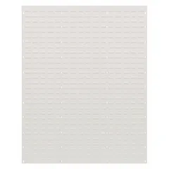 Wall-mount louvered panel without bins, measuring 61 in x 48 in x 1 in. White powder-coated finish. Designed for one-sided access, suitable for organizing tools and small parts in workshops, warehouses, and maintenance facilities using hooks or bins (not included).