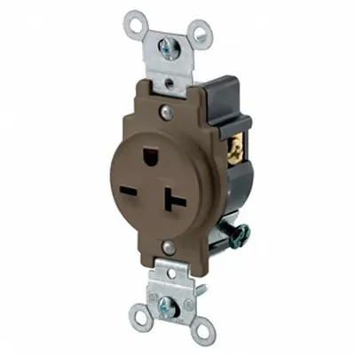 LEVITON Receptacle: Single, 6-20, Brown, 250V AC, 20 A, 2 Pole / 3 Wire (MPN 5821) - General Purpose Receptacles