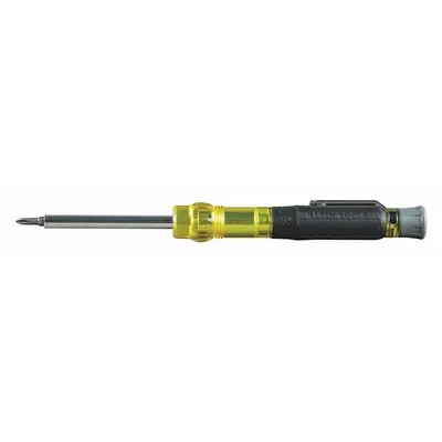 KLEIN TOOLS Multi-Bit Screwdriver: Phillips/Slotted Tip, #0/#00/1/8 in/5/32 in Tip Size - Pocket-Sized Muilt-Bit Screwdrivers