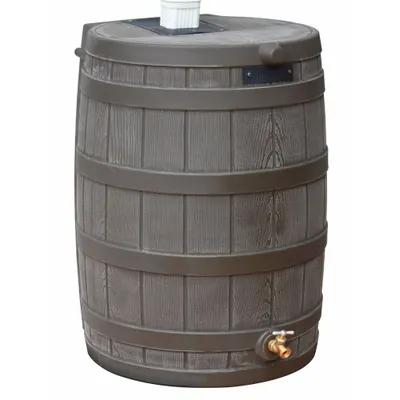 BUSHMAN Rain Barrel: Oak, 30 in Overall Ht, 23 in Overall Wd, Spigot Included - Rain Barrels