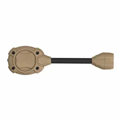 Helmet-mount light with two light outputs, providing 10 lumens and a 1-meter beam. Runs for 16 hours at maximum brightness on two CR2016 batteries. Suitable for hands-free illumination in low-light environments.