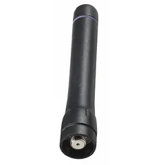 VHF band stubby antenna in black, designed for ICOM radios including F1000, F1100D, F3001, F3201DEX, F3230DS, F3261DT, F52D, F52DUL, and IP730D. Suitable for two-way radio communication in professional environments where a compact antenna is required.