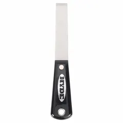 Standard scraper with a full, straight carbon steel blade and a nylon handle. Designed for stiff scraping tasks such as removing putty, paint, and adhesives from flat surfaces. Suitable for building maintenance and construction applications.
