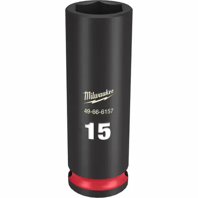 MILWAUKEE Deep Impact Socket: 3/8 in Drive Size, Metric, 15 mm Socket Size, 6-Point - 3/8" Drive Impact Sockets